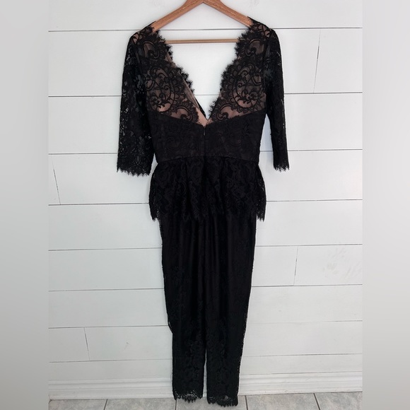 Marchesa Notte 3/4 Sleeve Lace Peplum Jumpsuit - Picture 2 of 8